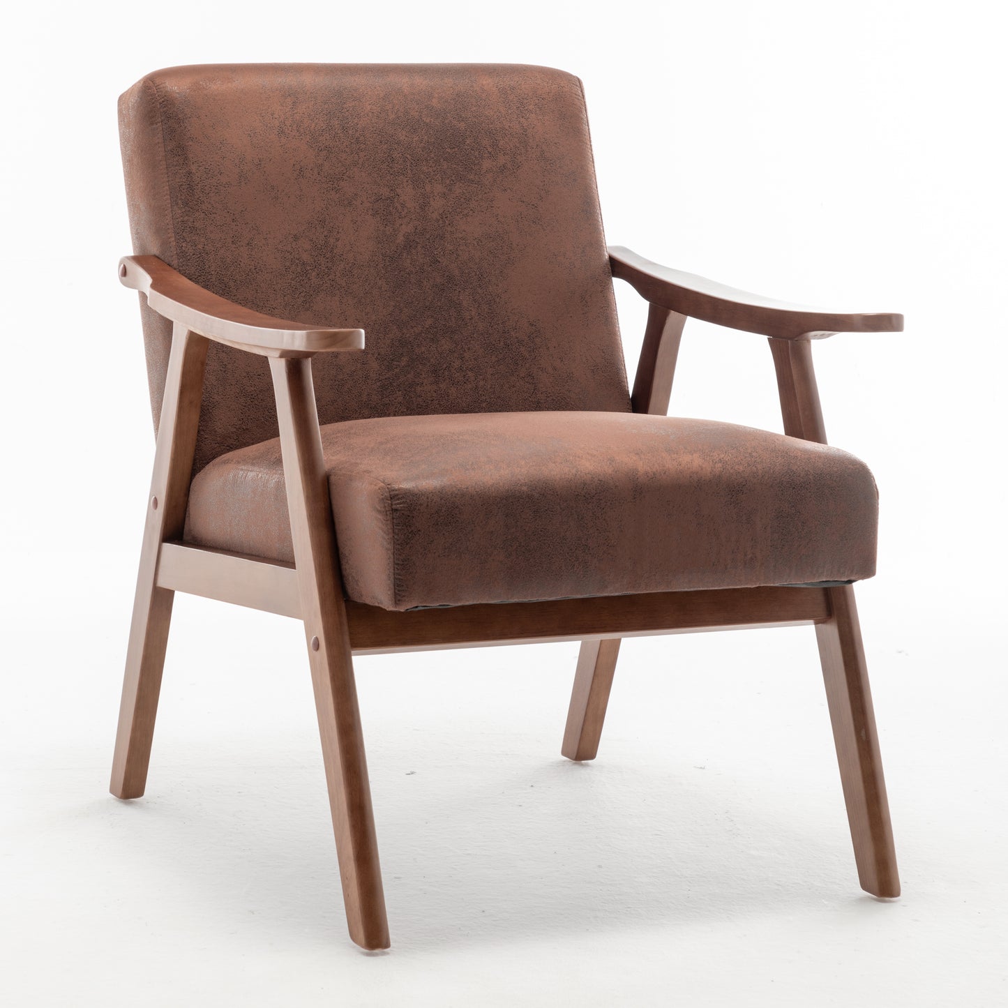 Mid-Century Modern Accent Chair with Solid Wood Frame - Brown