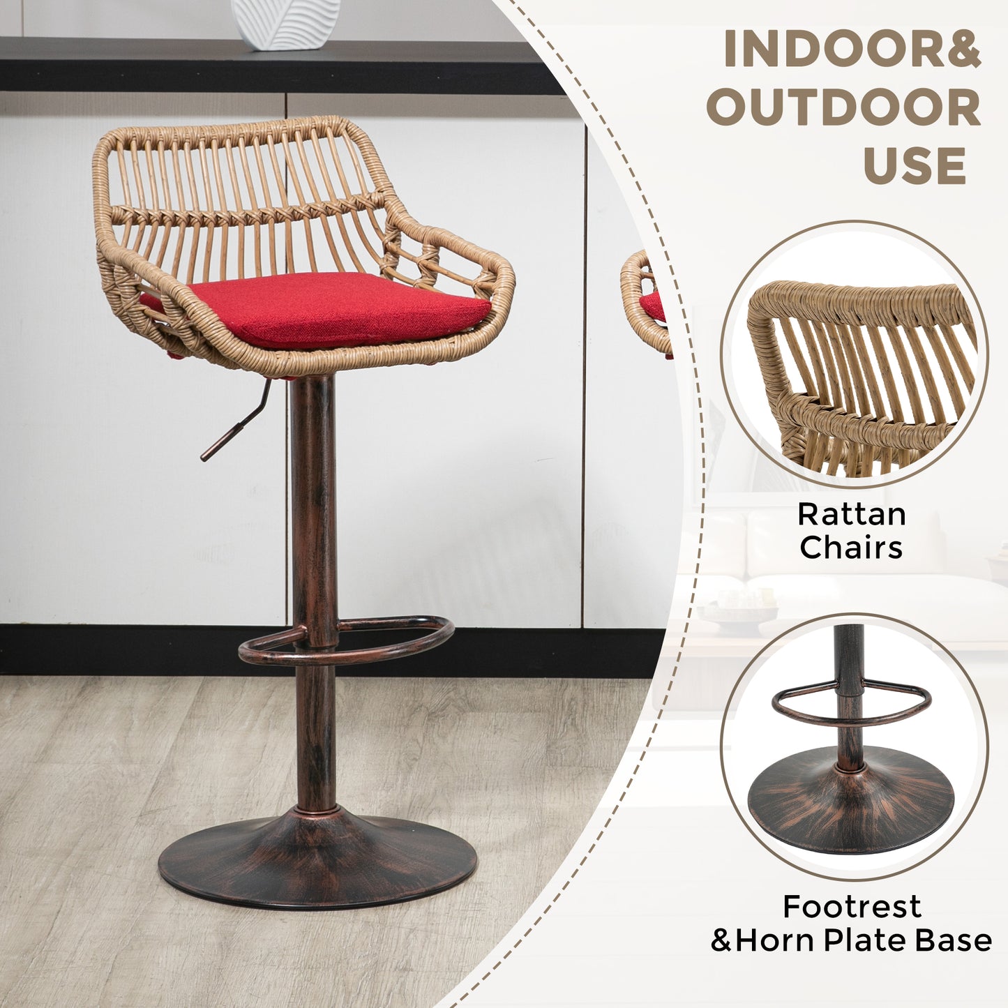 Adjustable Swivel Bar Stools Set of 2 - Red Kitchen Chairs