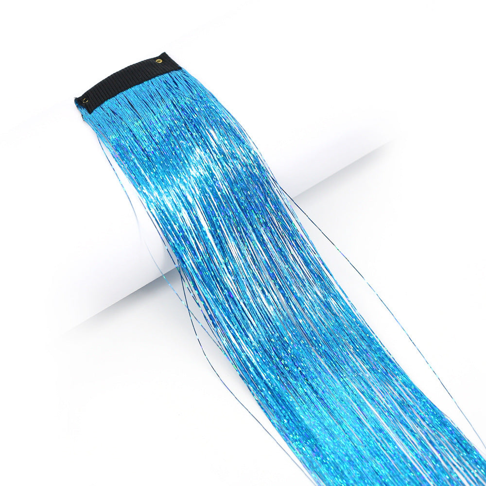 Clip-In Rainbow Hair Extensions - Long Synthetic Wig with Gold Thread