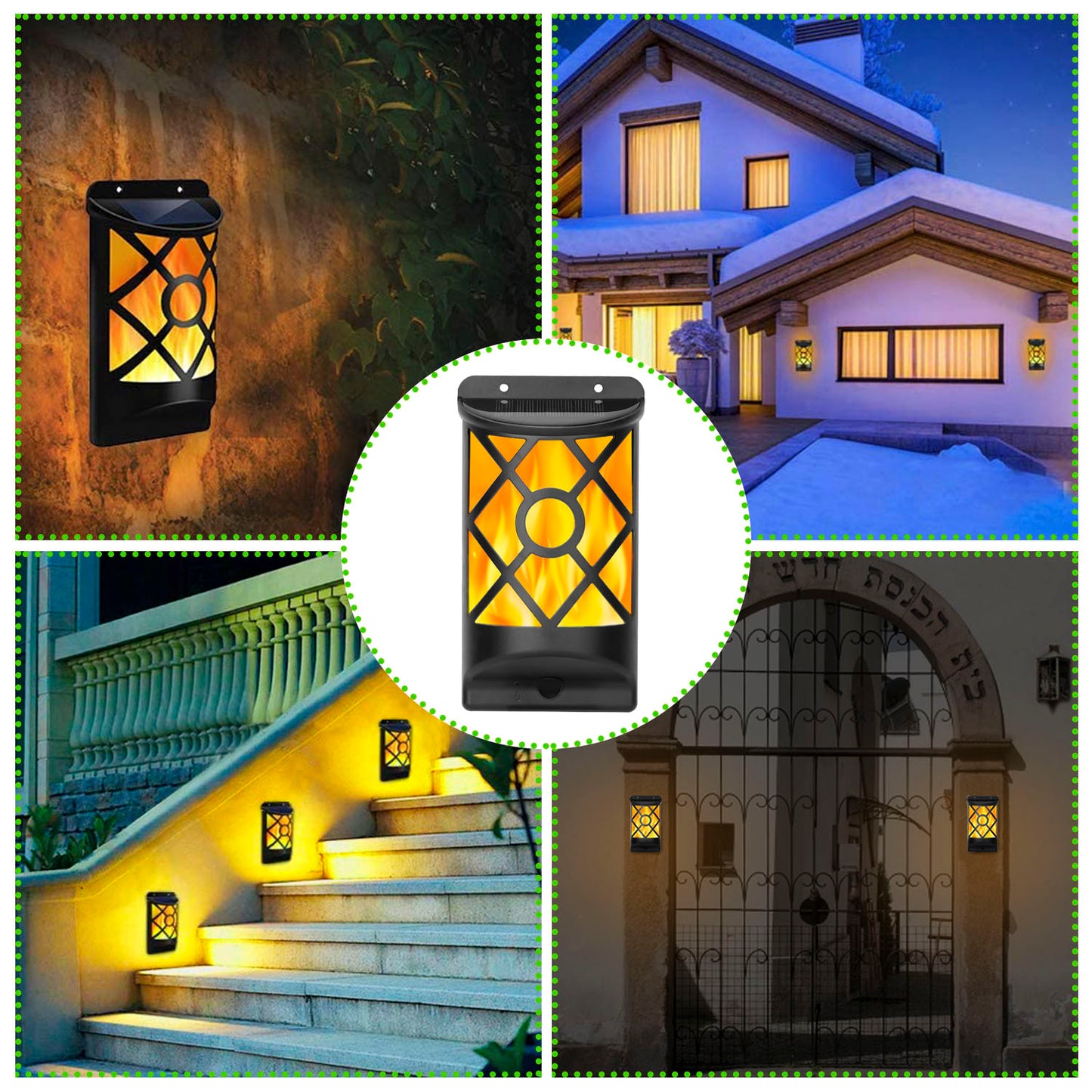 Outdoor Solar Flame Lights 96 LEDs Waterproof Wall Mount Lamp for Garden Patio Yard Black