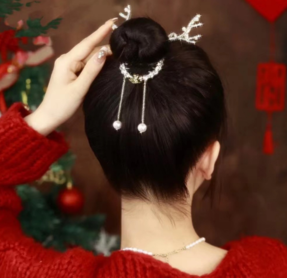 Antler Hair Clip with Ball Head - Silver