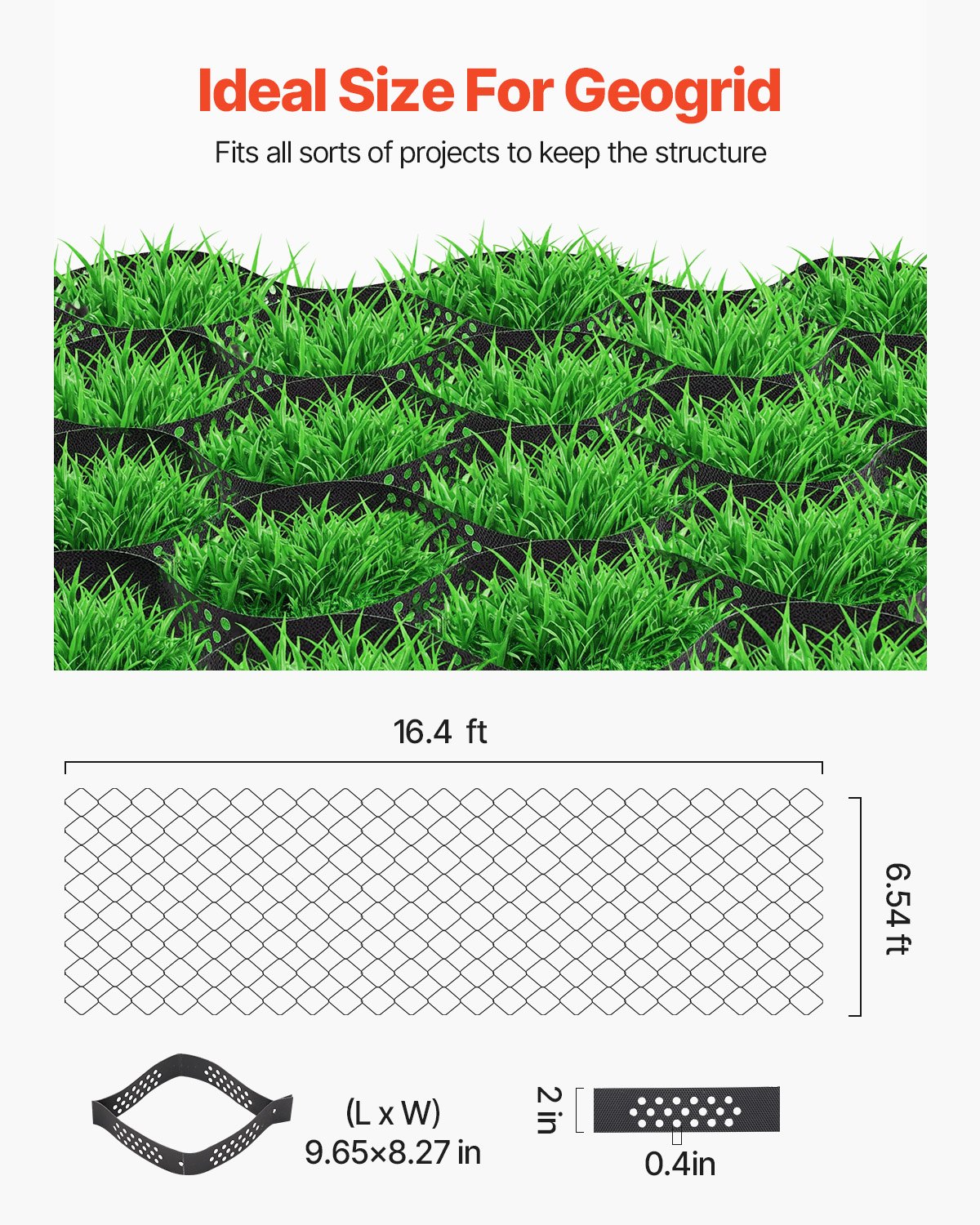 Ground Grid 2-Inch Depth Gravel Stabilization Grid 16.4x6.5 ft Black
