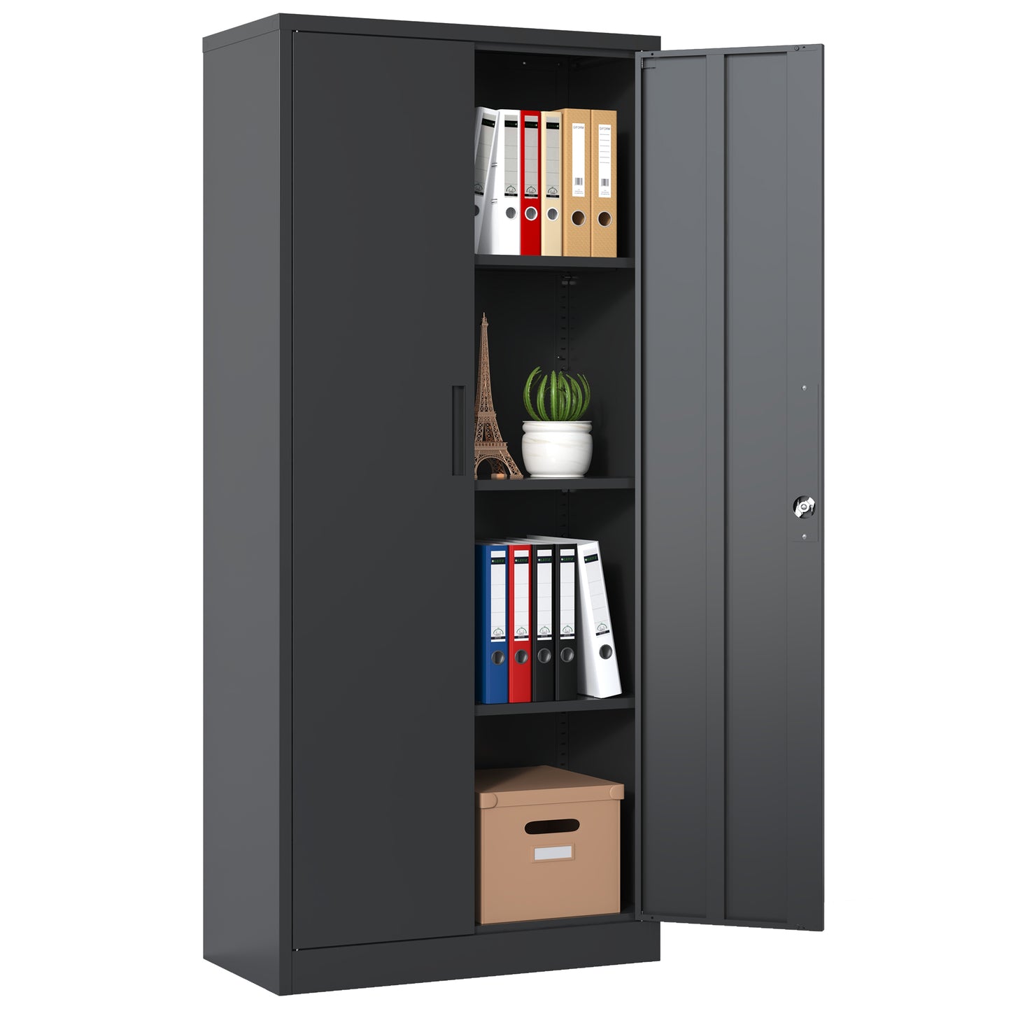 71 H Metal Garage Storage Cabinet, Black Tool Steel Locking Cabinet