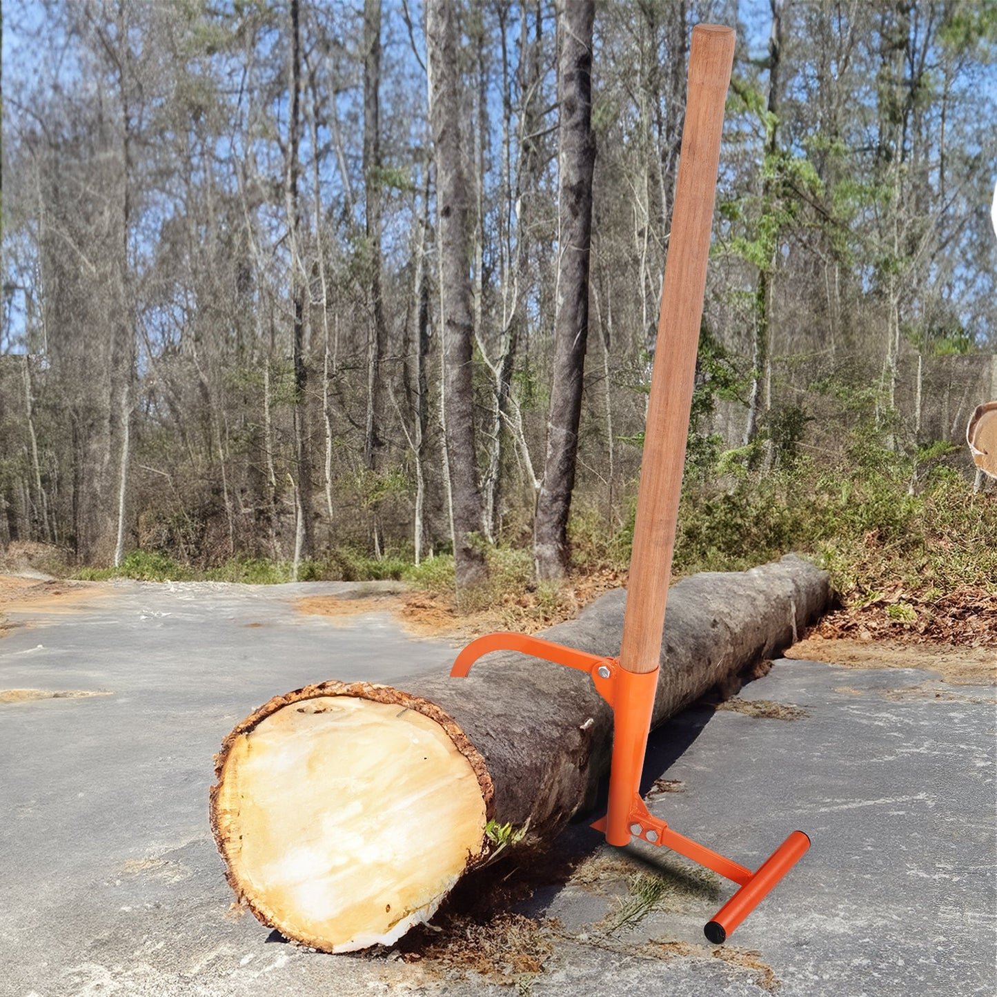 Heavy Duty Log Lifter with Wooden Handle for Up to 15-inch Logs - Orange