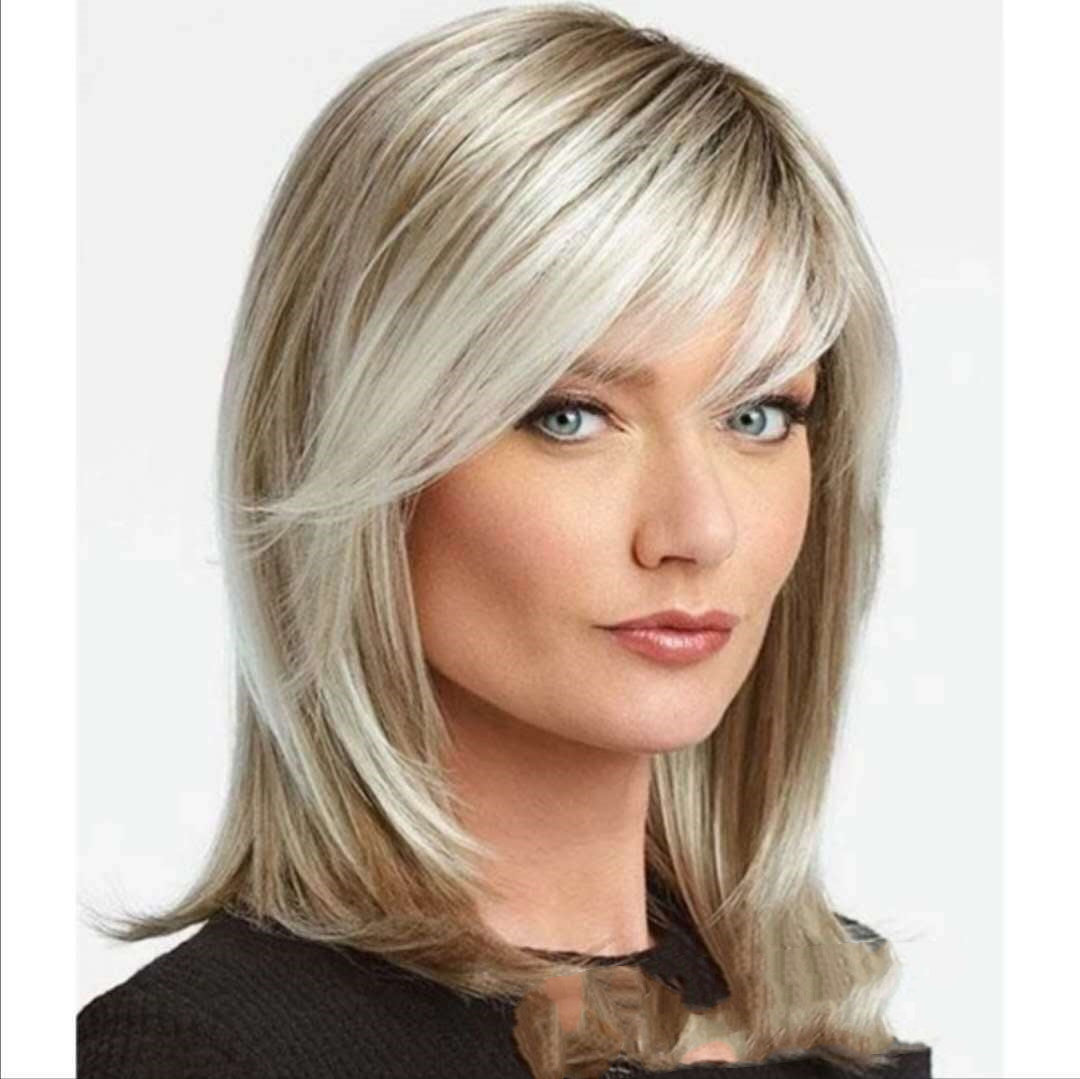 Synthetic Cosplay Wig for Long Hair with Platinum Highlights and Brown Gradient - Oblique Bangs