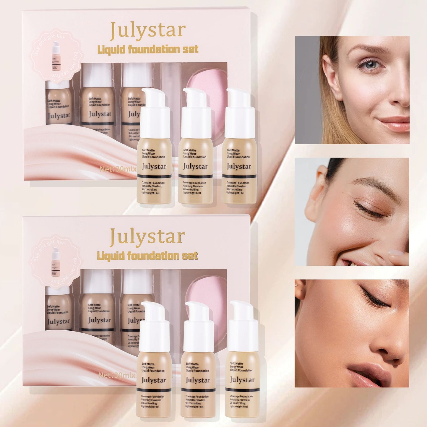 Long-Lasting Liquid Foundation and Concealer Makeup Set