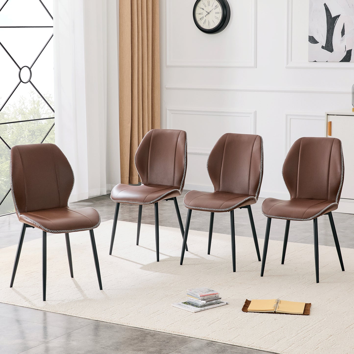 4-Pack Brown Coffee Color Light Luxury Household PU Leather Dining