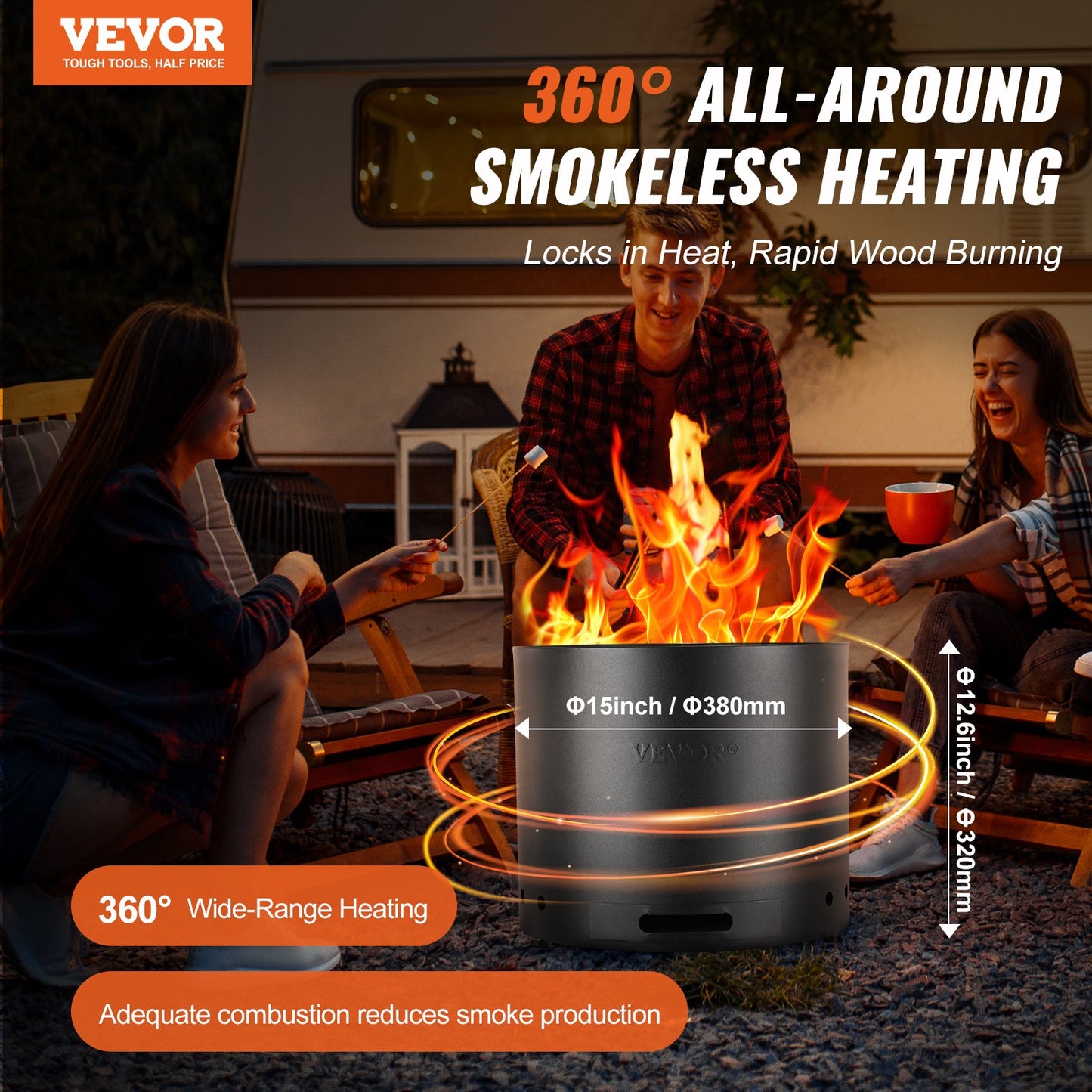 15 Inch Smokeless Steel Fire Pit Stove with Ash Tray - Outdoor Garden Heating