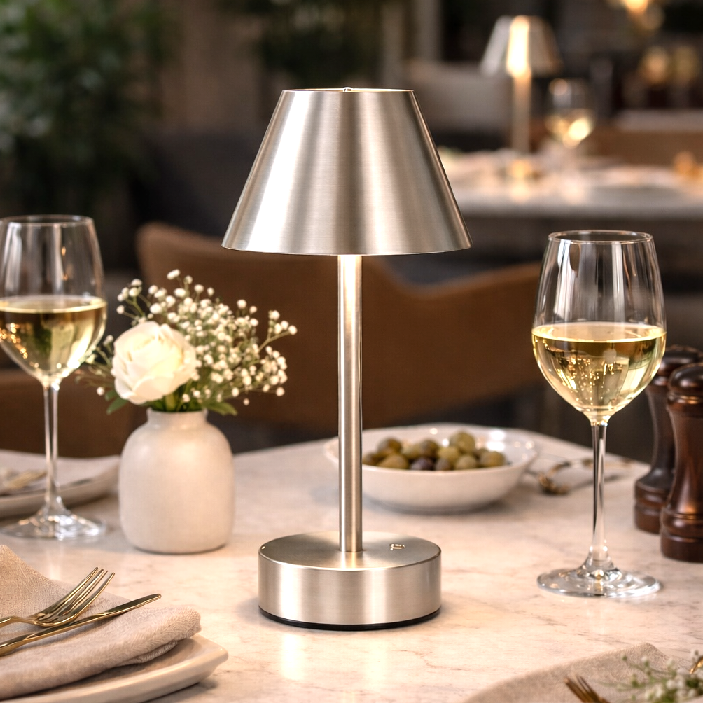 Elegance Rechargeable LED Table Lamp Brushed Nickel Touch Switch