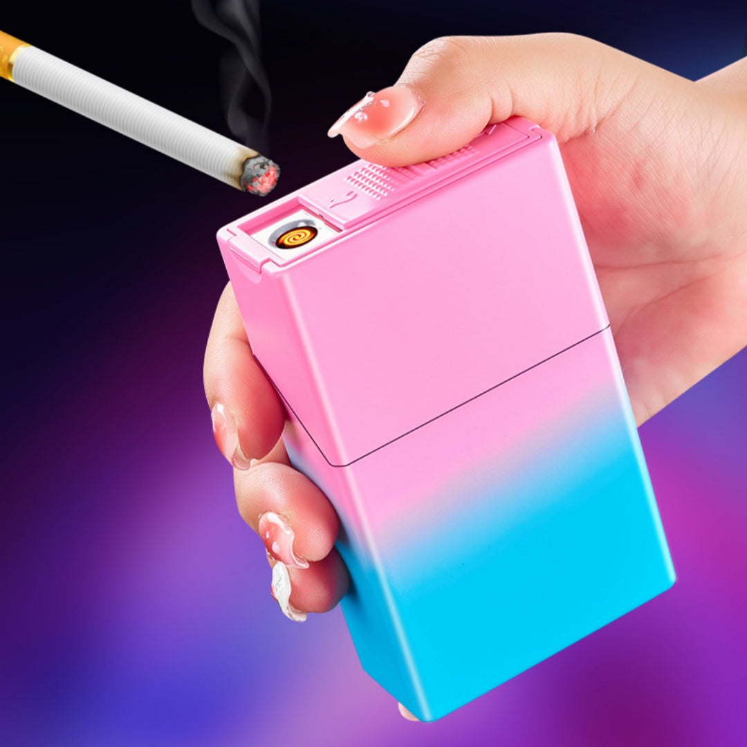 Portable Cigarette Case with Lighter - Gradient Color Windproof Storage Organizer
