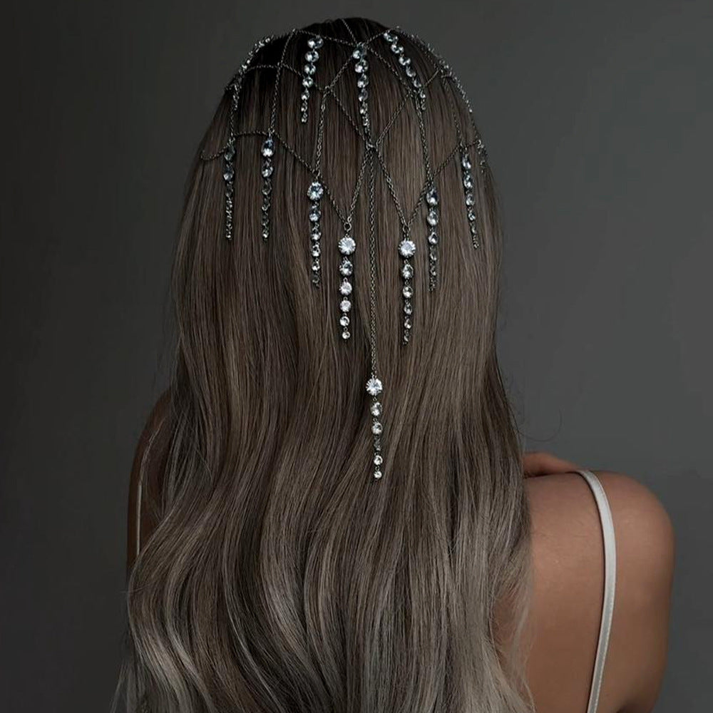 Rhinestone Tassel Headband - Silver
