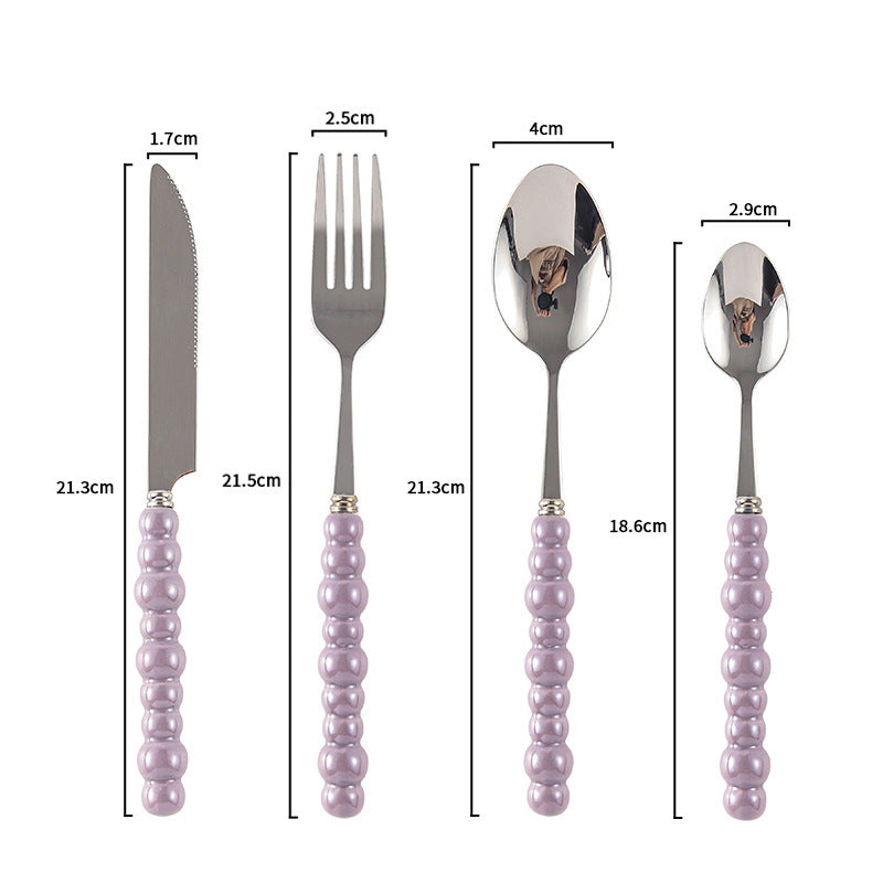 Ceramic Pearl Handle Cutlery Set - Spoon Fork Knife Household Dinnerware