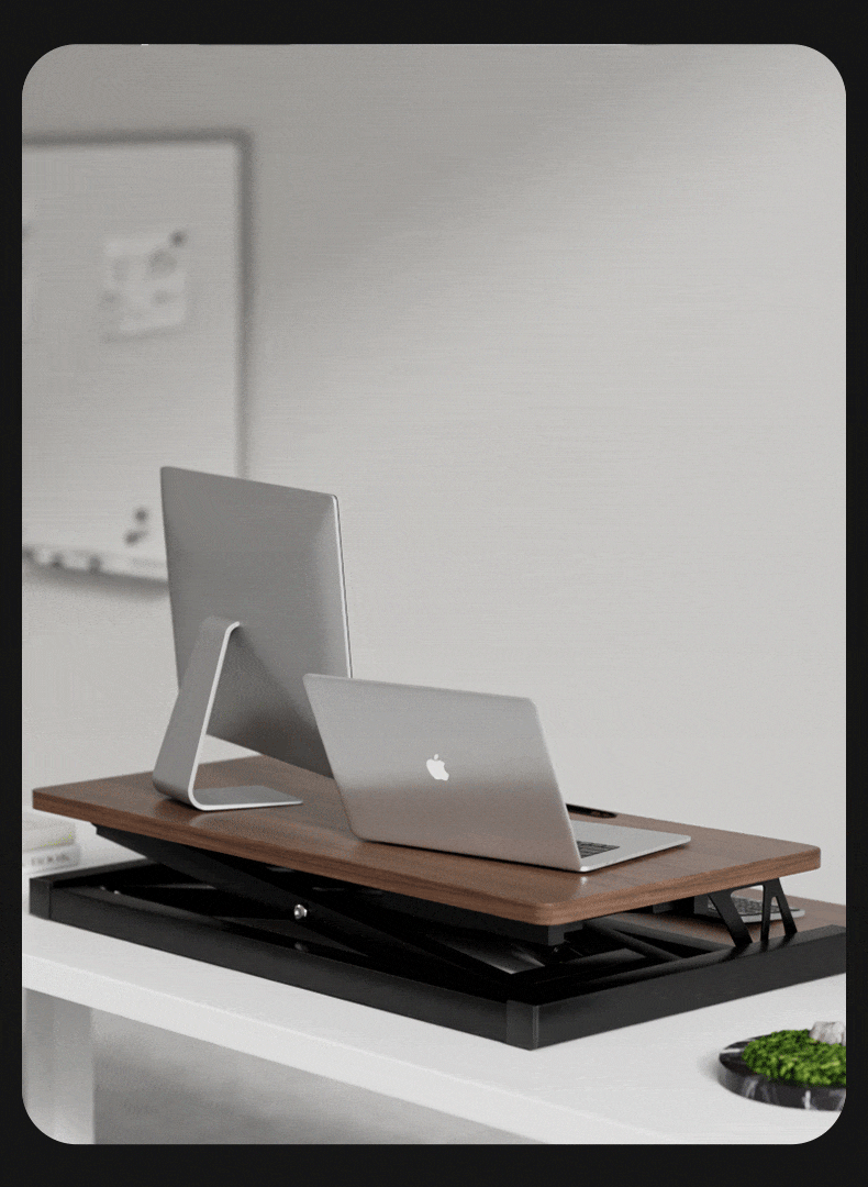 Height Adjustable 32-Inch Desk Converter Riser for Dual Monitors - Walnut