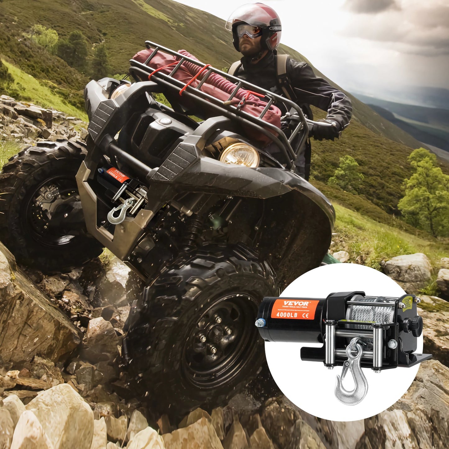 4000Lb Electric Winch for ATV UTV Off-Road Recovery Waterproof Steel Cable