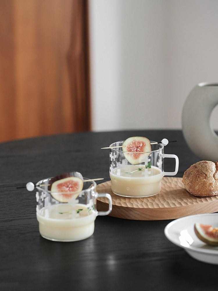 High Temperature Resistant Glass Cup - Clear Drinkware with Dot & Cross Patterns