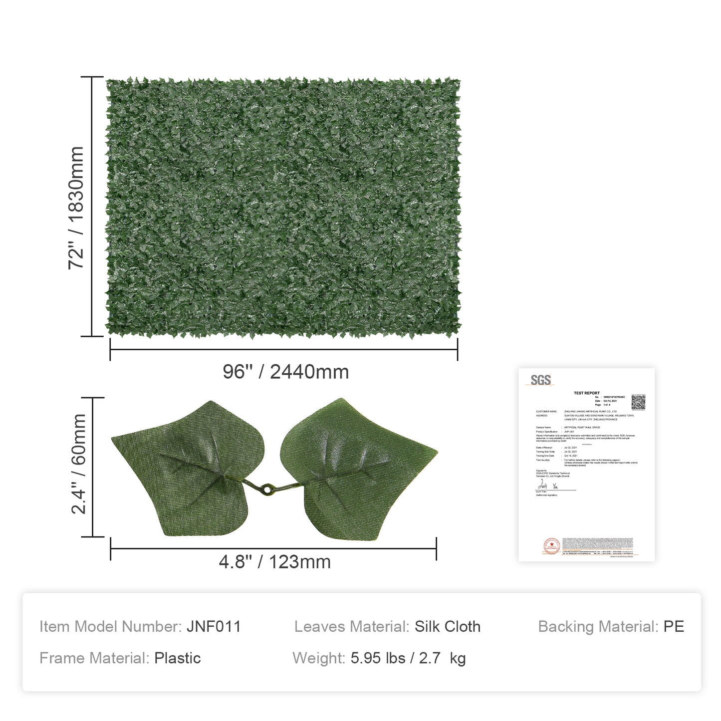 Artificial Green Wall Fence 96x72 Inch Outdoor Ivy Screen Garden Decoration
