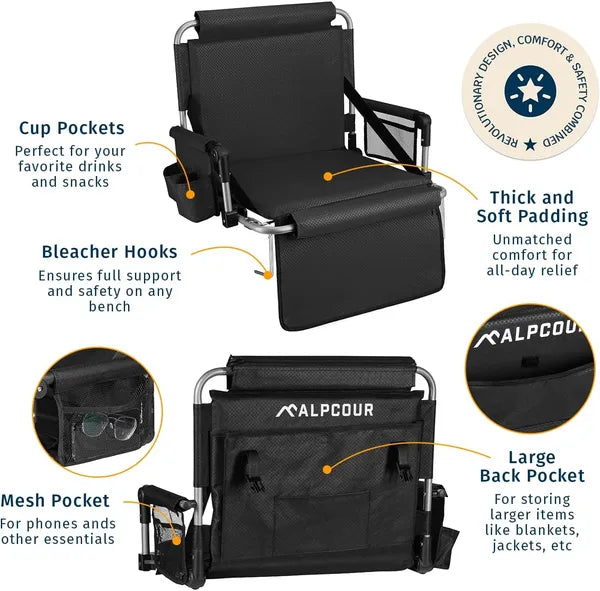 Foldable Padded Stadium Seat with Backrest and Cup Holder