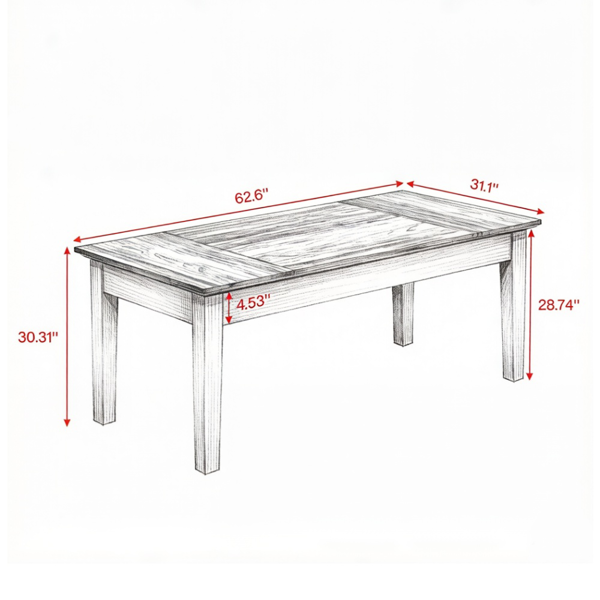 62-Inch Home Office Desk with Sturdy Wood Legs - Elegant Design