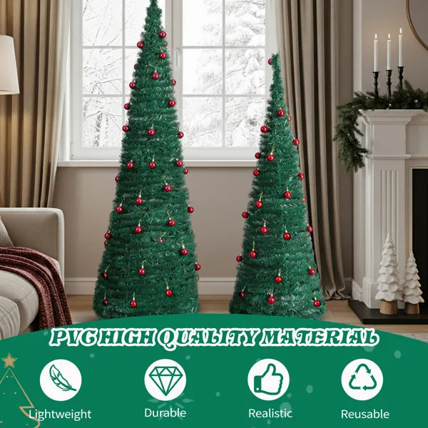 2-Pack Artificial Christmas Trees with Red Ball Ornaments - 6FT & 5FT