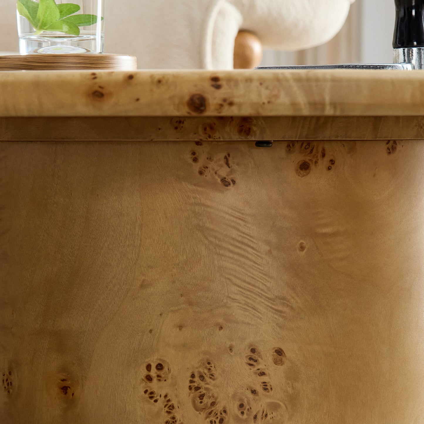 Natural Burl Wood Coffee Table Set - 2-Piece Sintered Stone Top