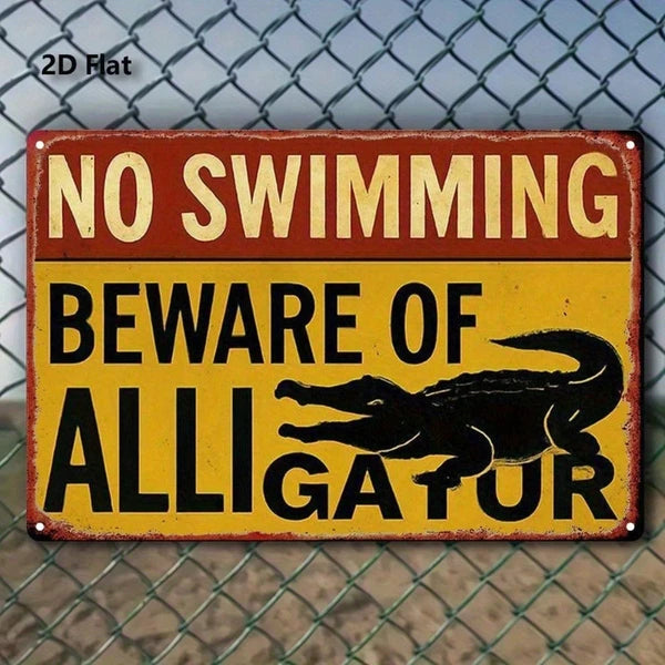 Vintage No Swimming Alligator Sign - 8x12 Inch Metal Wall Art