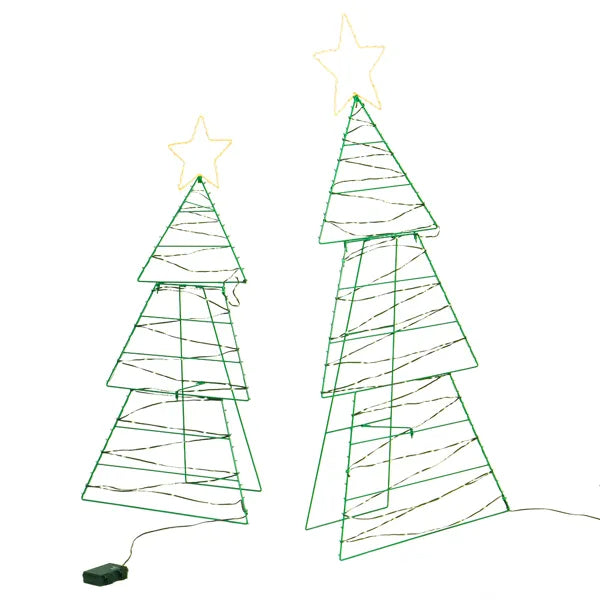 Lighted Metal Christmas Tree Yard Decorations - Set of 2, 150 LED Lights