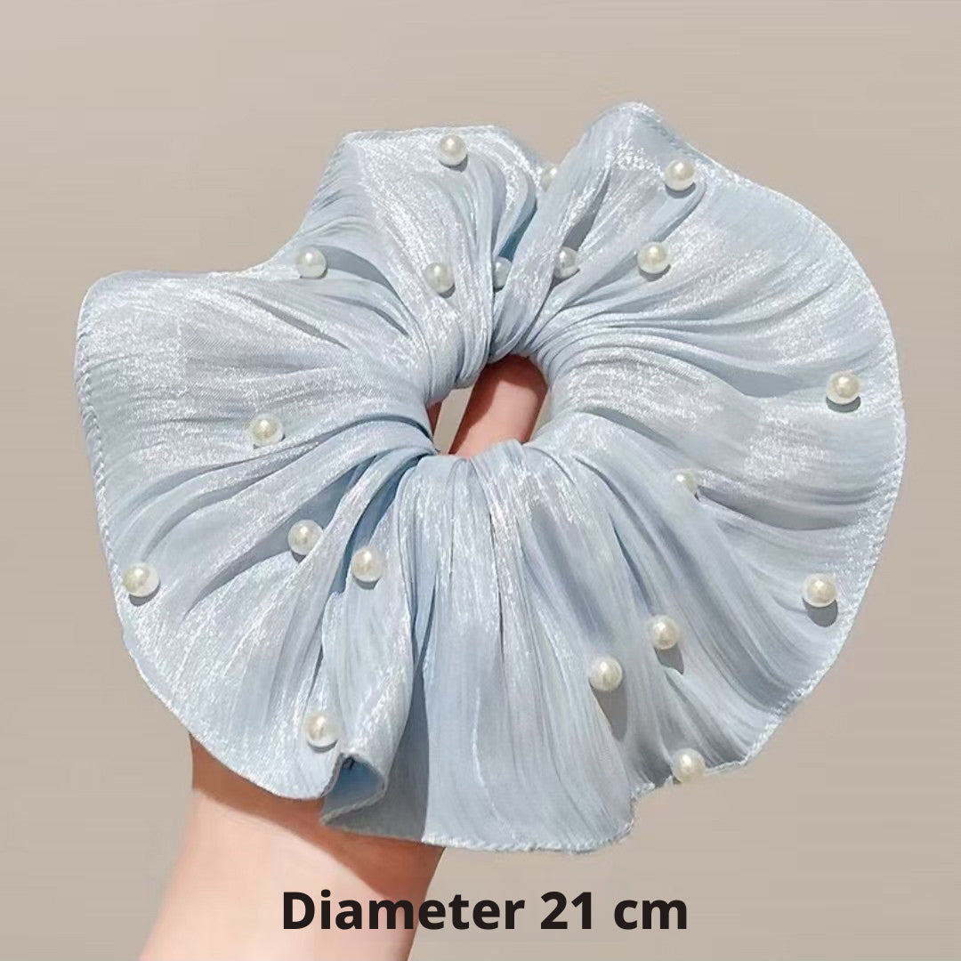 Fabric Hair Ring with Ruffled Design - Blue Hair Accessory - 1 Piece