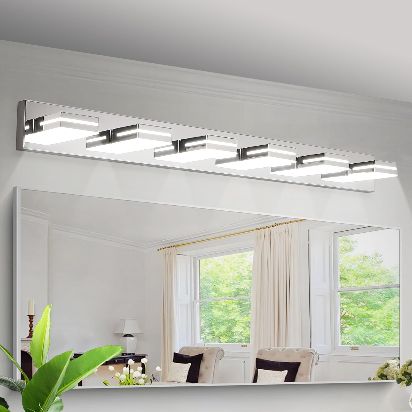 Modern Chrome LED Vanity Light - 6-Light Wall Sconce for Bathroom
