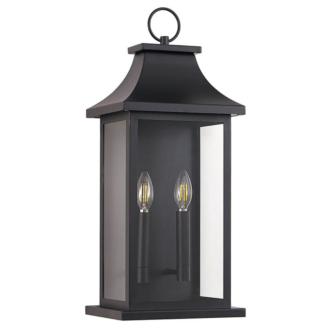 Large 22-Inch Outdoor Wall Lantern Two-Light Black Sconce with Glass Waterproof Fixture