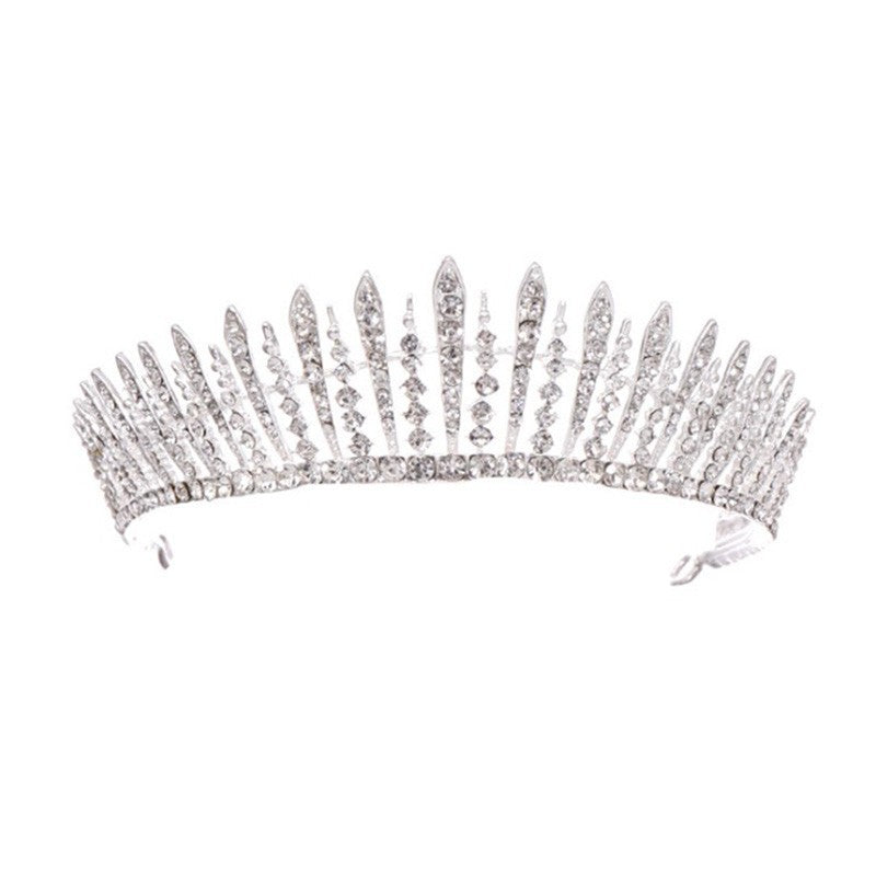 Women's Tiara Headband with White Crystal and Silver Finish - Elegant Bridal Hair Accessory