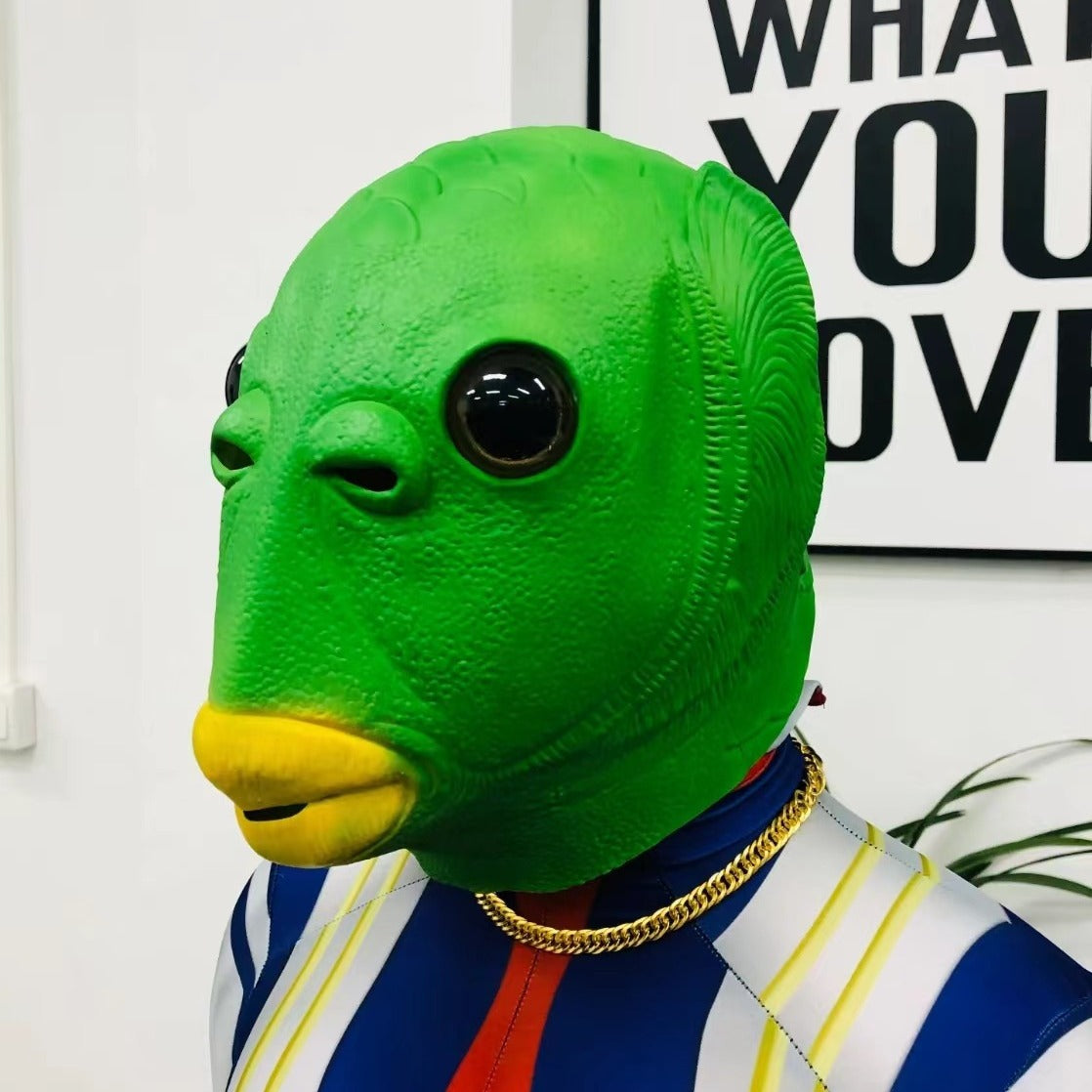 Funny Green Fish Latex Mask - Unique Costume Mask for Parties & Events