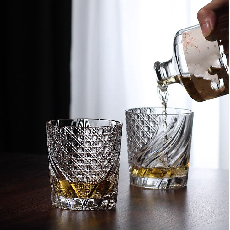 Kyoto Nitrate Traditional Pattern Whiskey Glass - Crystal Drinkware for Home Bar