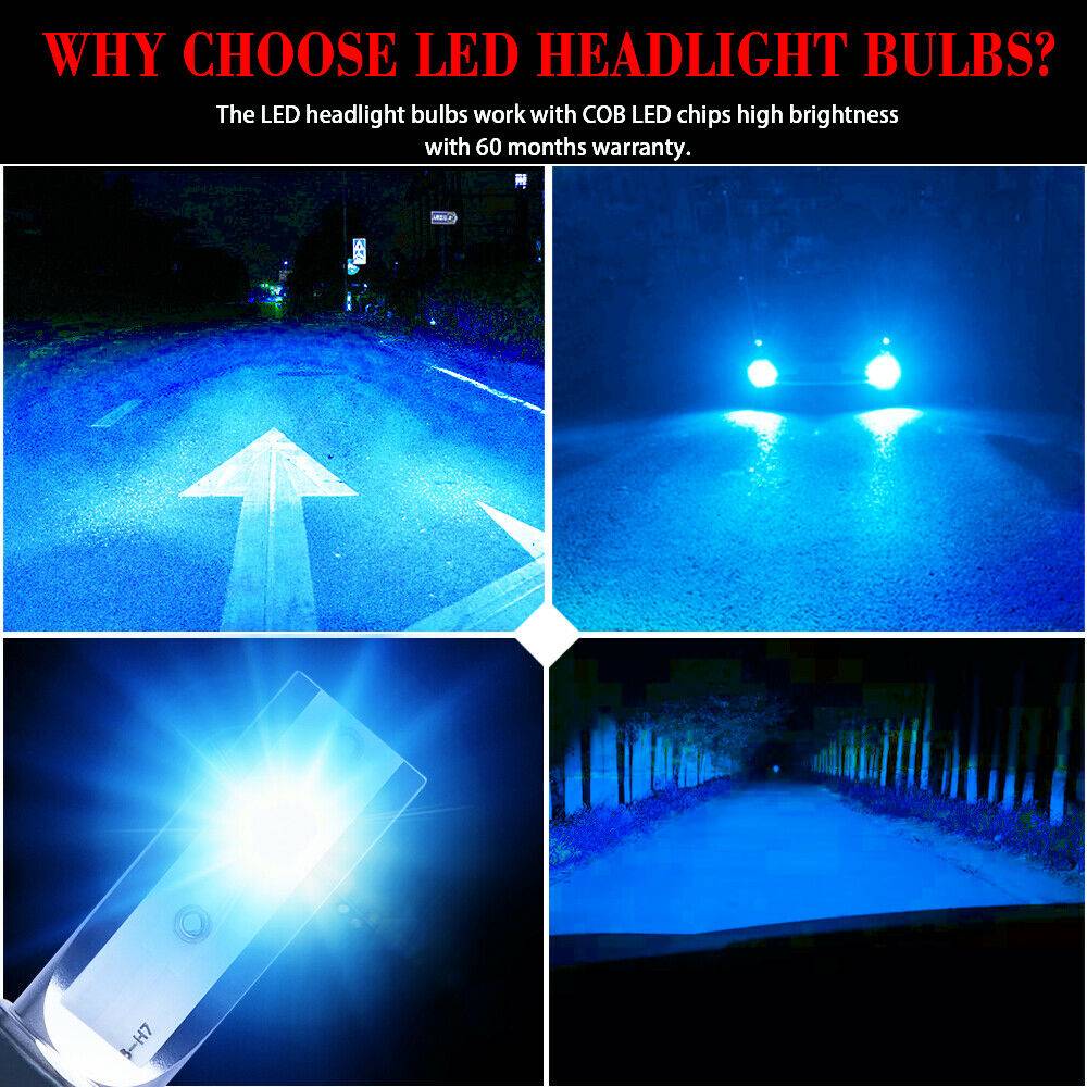 H7 LED Headlight Bulb Kit 8000K Blue High Low Beam 26000LM for Vehicles