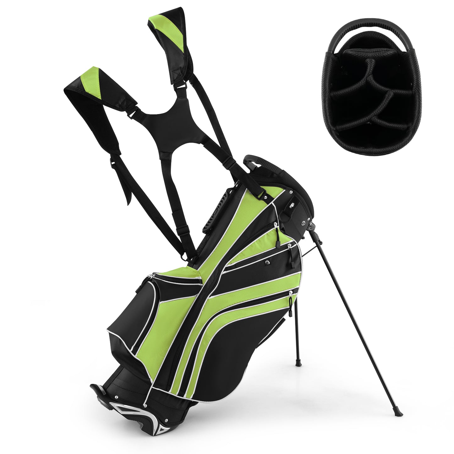 Golf Stand Cart Bag with 6-Way Divider & 8 Pockets - Green