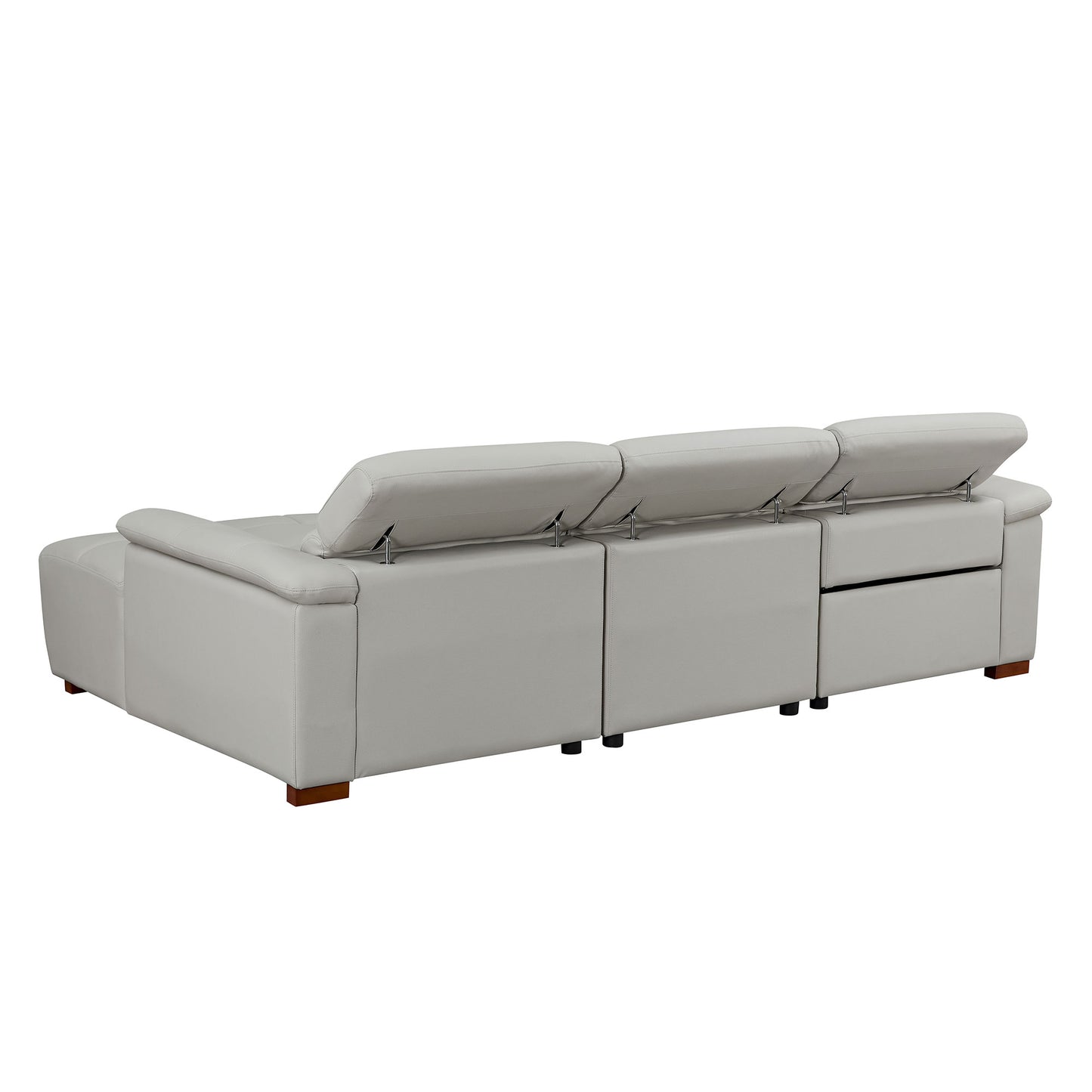 Electric Reclining Sofa - Modern L-Shaped Genuine Leather Couch with USB Port - Light Grey