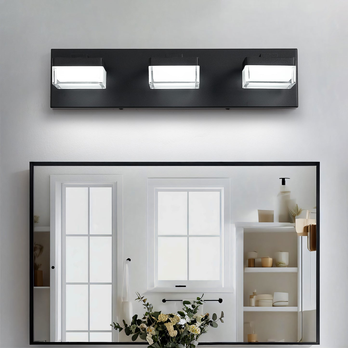 Modern LED Vanity Light - 3-Light Matte Black Over Mirror