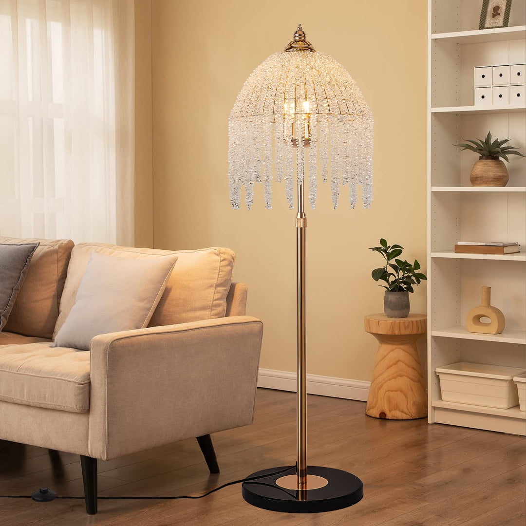 Elegant Crystal Floor Lamp - Vintage Waterfall Design with Marble Base