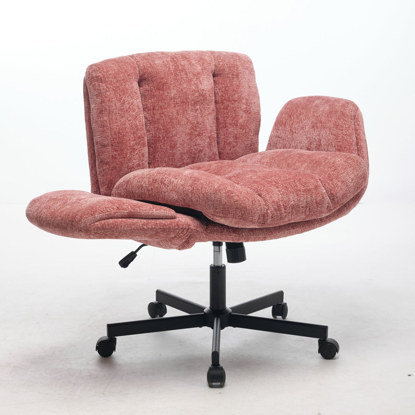 Chenille Swivel Office Chair - Adjustable Height & Armrests, Blush Pink