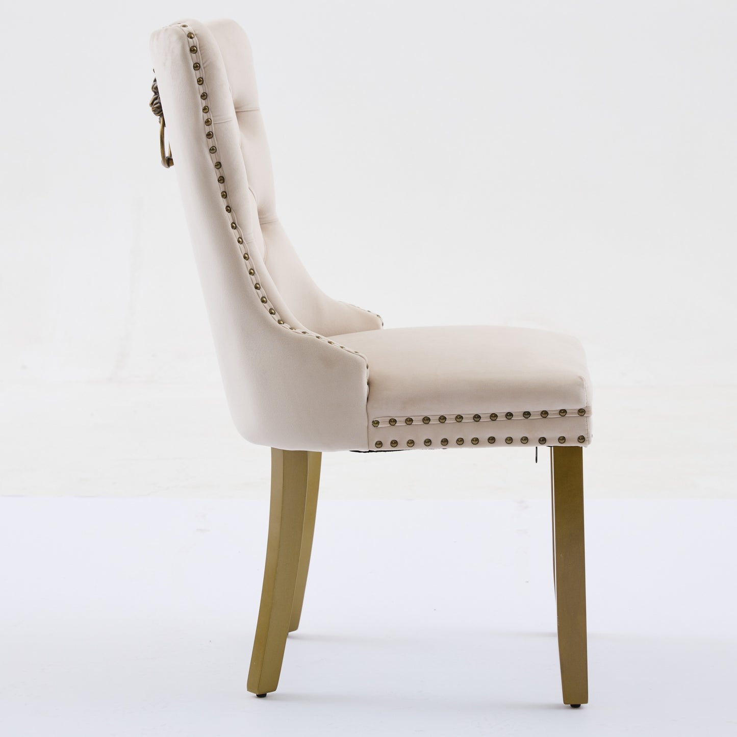 Mid-Century Modern Dining Chairs Set - Beige Velvet Upholstered
