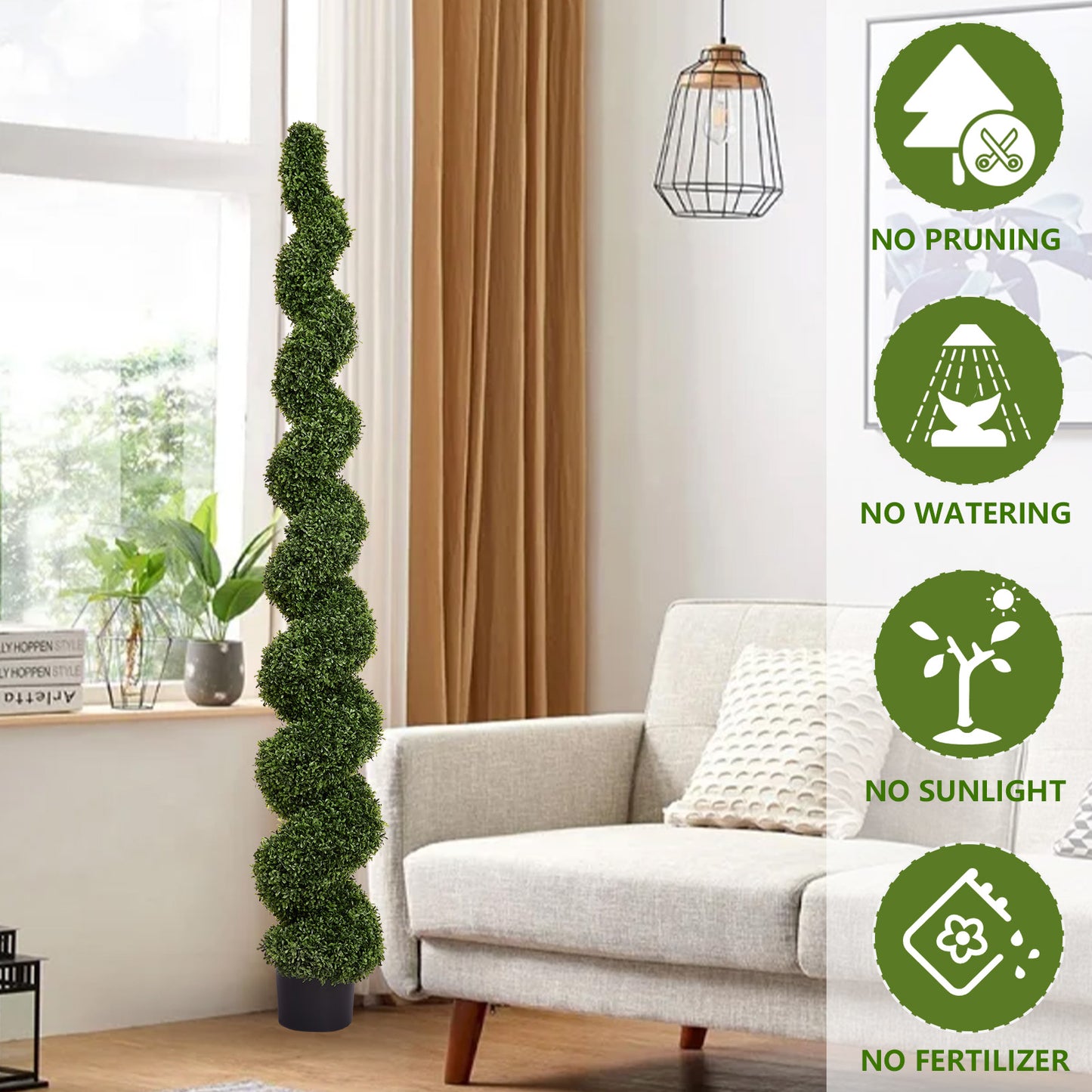 7FT Artificial Spiral Topiary Tree - Green Faux Boxwood Plant