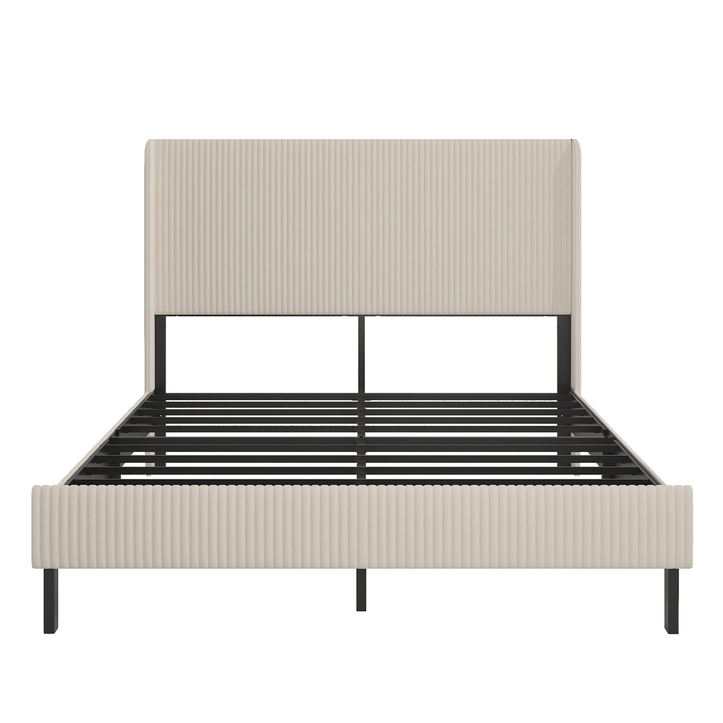 Queen Metal Platform Bed Frame with Charging Station - Beige