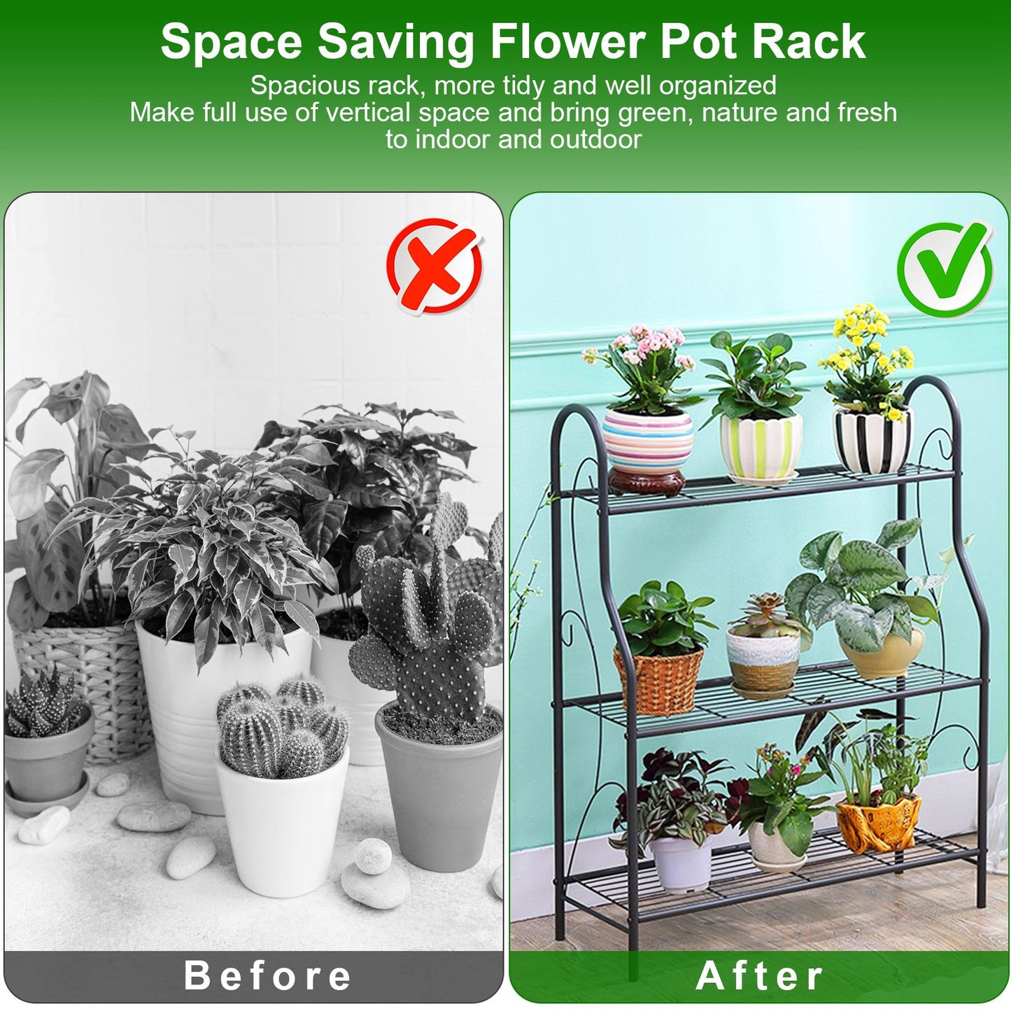 3-Tier Plant Stand Shelf with Detachable Shelves Garden Display Rack