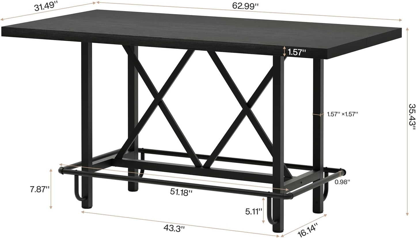 Rectangular Dining Table - Spacious Bar Table for 6 - Black