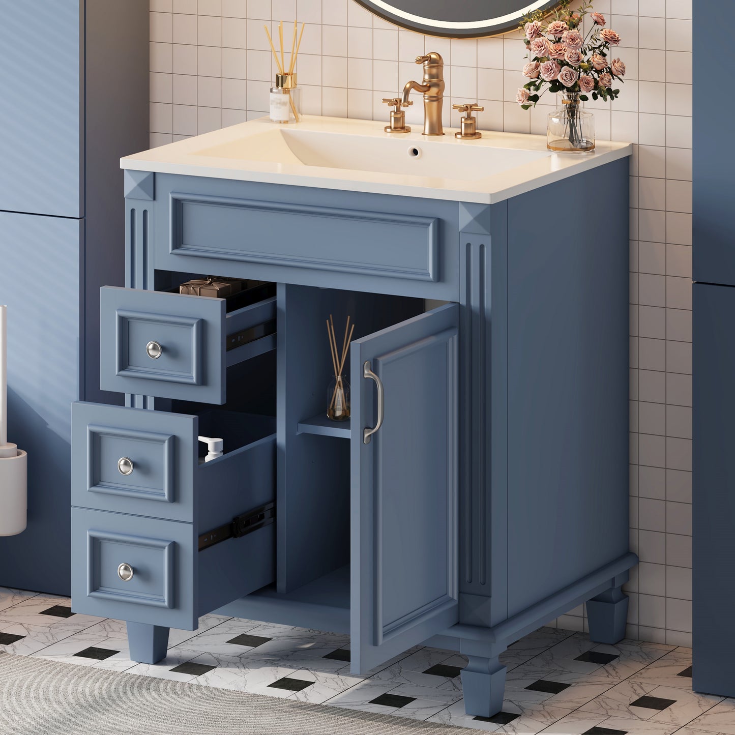 24 Bathroom Vanity With Ceramic Sink, Small Sink Cabinet, Modern