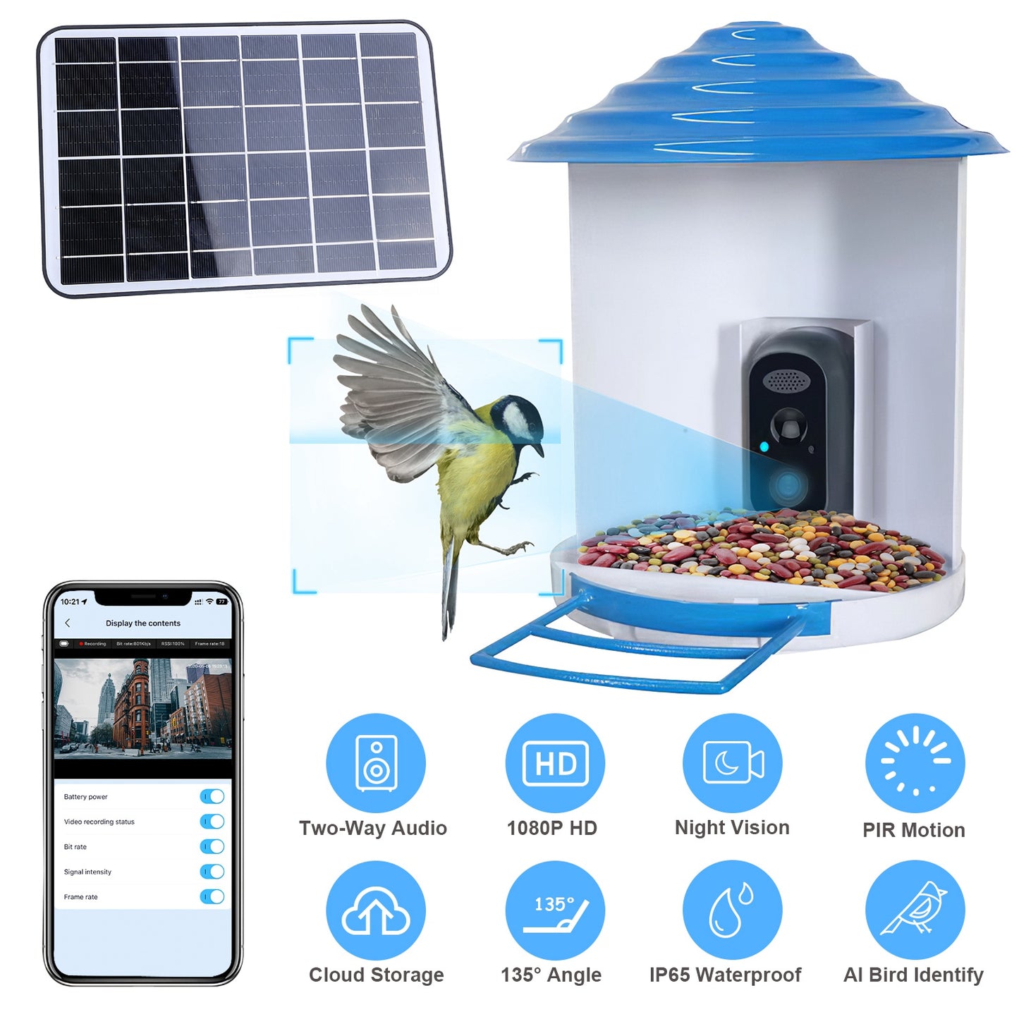Wireless Bird Feeder with HD Camera Solar Power Night Vision App Control