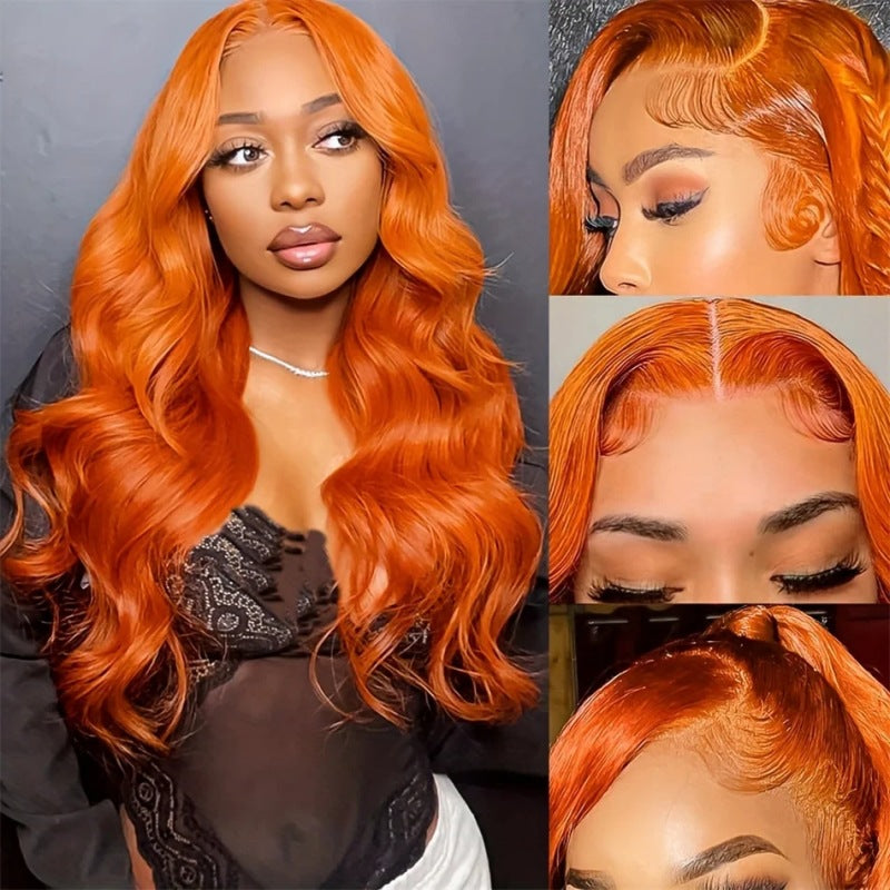 Long Curly Human Hair Wigs for Women - Fluffy Big Wave Style in Orange, 10-30 Inches