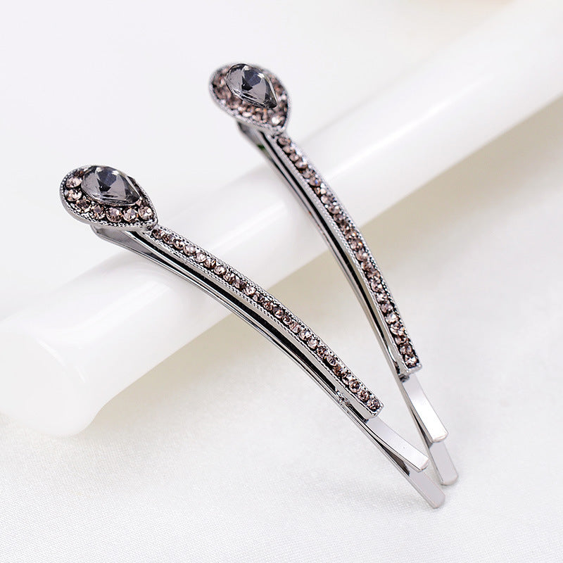 Rhinestone Hair Barrettes Pair - Lead Free Electroplating