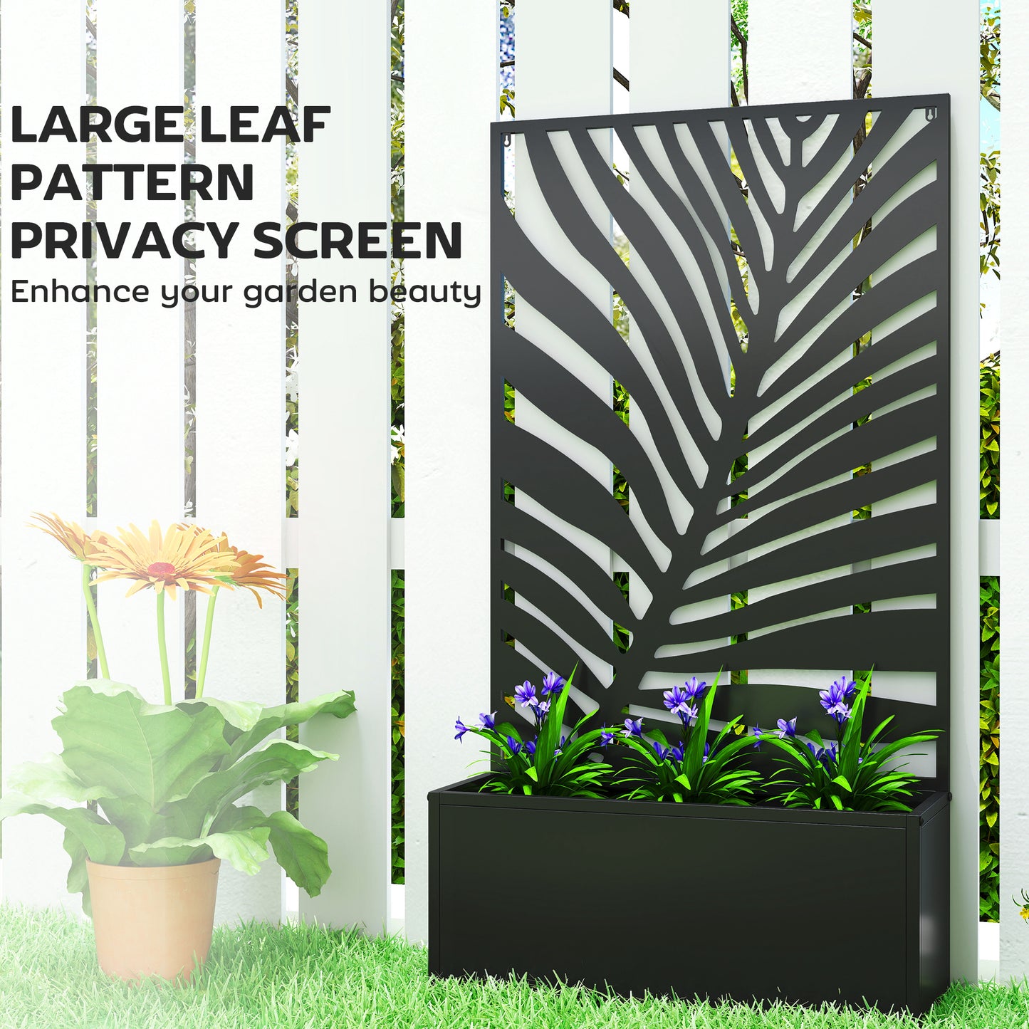 Metal Garden Bed with Trellis for Climbing Plants - Freestanding or Wall Mountable, 990x700x75 mm, Black