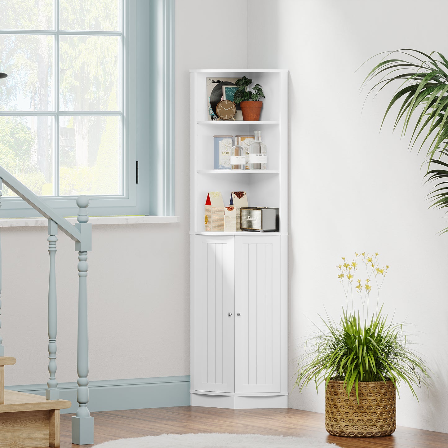 67" Tall Corner Cabinet with 2 Doors and Adjustable Shelves - White