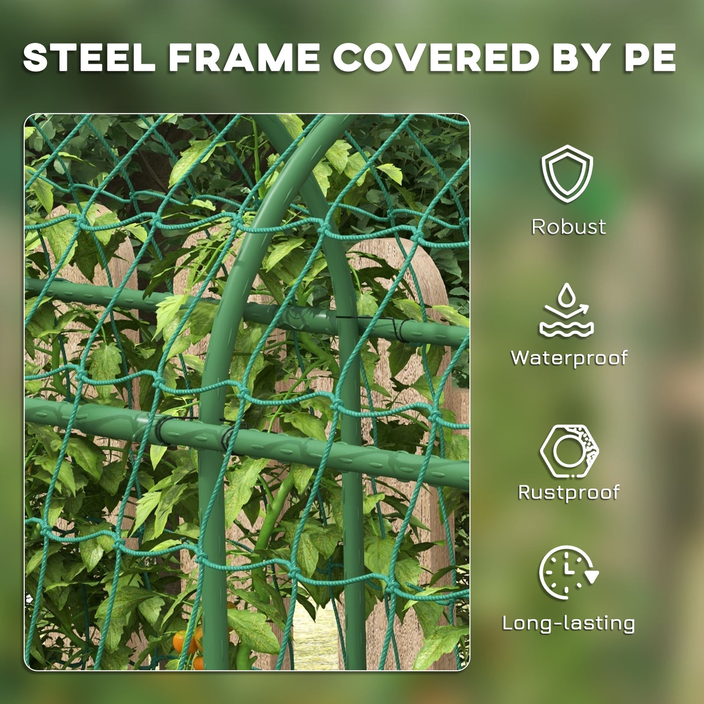 Metal Garden Trellis with Climbing Net - 17x72 Inches Outdoor Support for Vines, Green